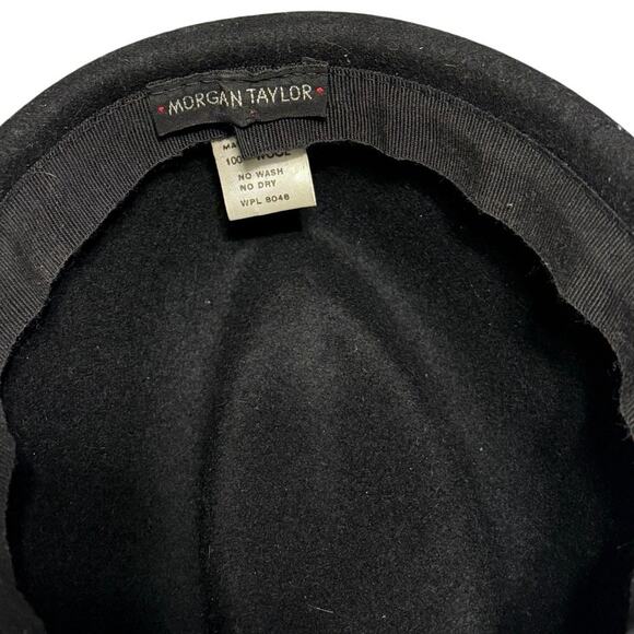 Vintage Morgan Taylor Black Wool Hat Feather Fascinator Made in Italy WPL 8048 - Picture 6 of 7